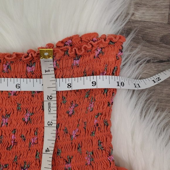 Kimchi Blue Romper Womens Small Orange Floral Sleeveless Smocked Pockets UO - Picture 5 of 11